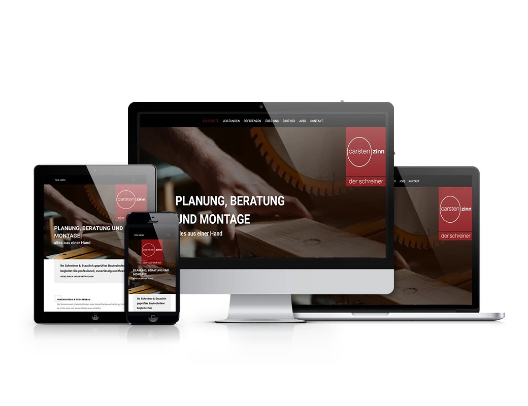 Webdesign Darstellung der Schreiner Zinn Webseite
